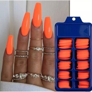 100 Piece Orange Coffin Shaped Stick on Nails
